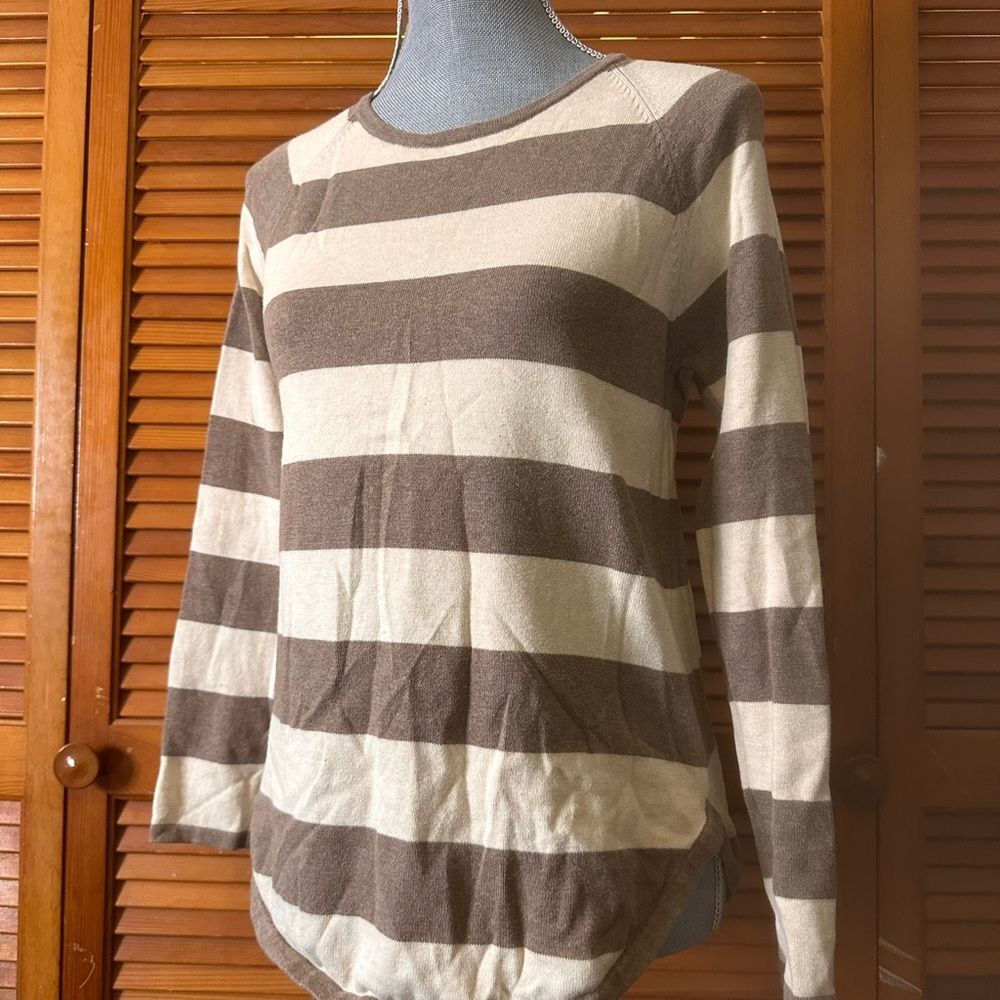 JEANNE PIERRE Brown and Cream Striped Long Sleeve Sweater Top
